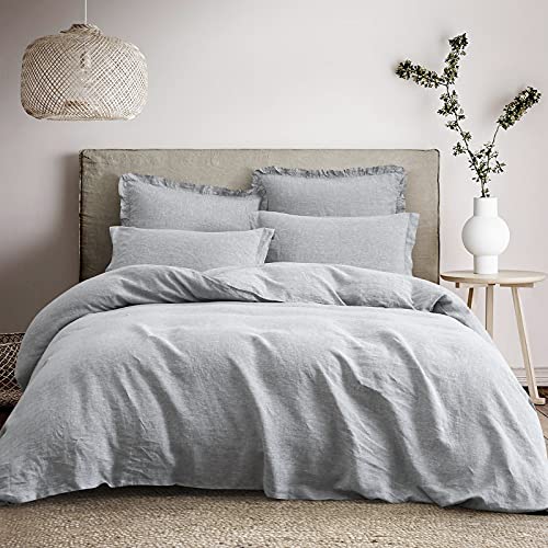 Best Cyber Deals 🔥 PHF 100% Linen Duvet Cover Set King Size, 3PCS Washed French Flax Comforter Cover Set, Comfy Luxurious Duvet Cover with Pillow Shams Bedding Collection, 106x 92, Light Grey