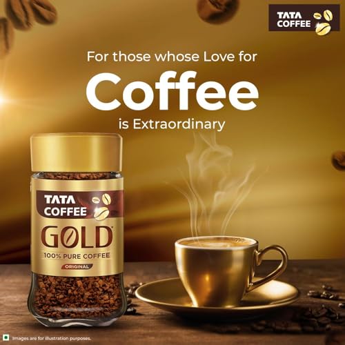Image of Tata Coffee Gold Original, Instant & Pure Coffee Jar, 50g, Freeze-Dried, Rich & Strong, Specially Sourced Robusta and Arabica bean (Pack of 3)