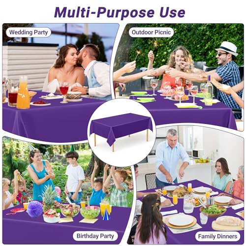 Image of QZYL 4 PCS Plastic Table Cloth, 54 inch x 108 inch Purple Picnic Table Cover, for 6 to 8 Foot Tables, Rectangle Tablecloth for Birthday, BBQ, Wedding and Party Decorations, Indoor Outdoor Home Essentials