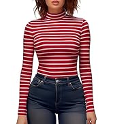 Zengjo Striped Long Sleeve Shirt Mock Neck(Black & White,XS