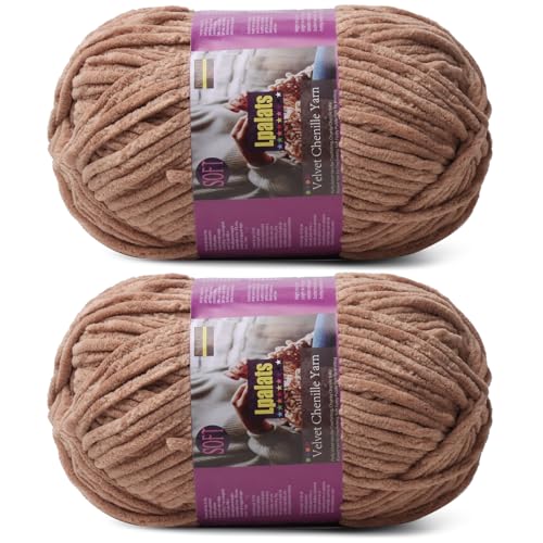 Lpalats Chunky Chenille Yarn for Crocheting - 2x200g Baby Blanket Yarn for Crocheting Soft - 350 Yards Fluffy Thick Plush Yarns for Knitting Blankets Amigurumi (2 Curry)