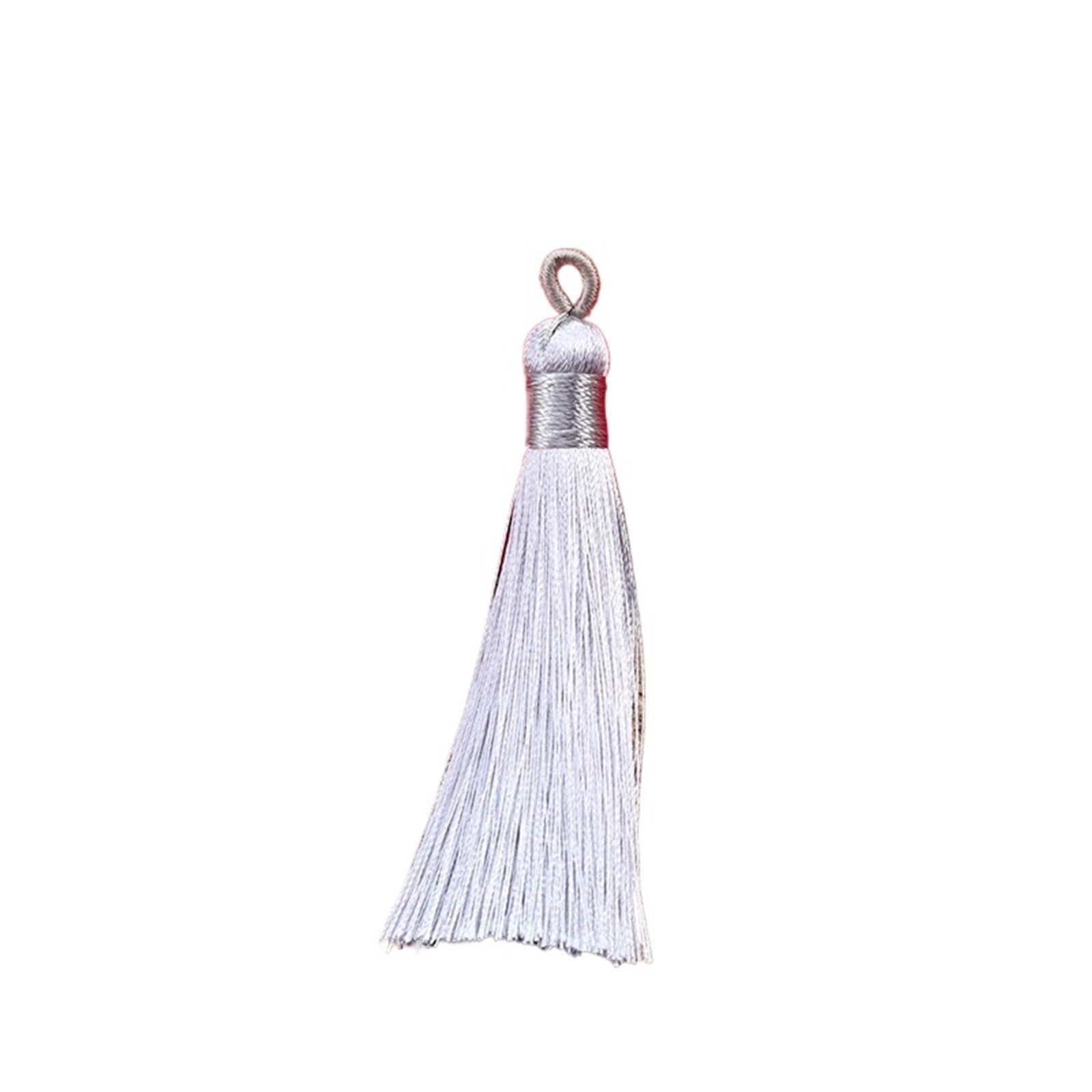 Mini Tassels for Crafts 50PCS 9cm Polyester Silk Tassel Vertical Decoration Home Sewing Curtain Accessories(Silver)