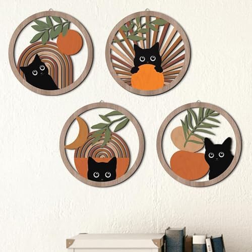 Art Mural Chat pour Murs Vides | Solution Déco Bois 4 Pièces