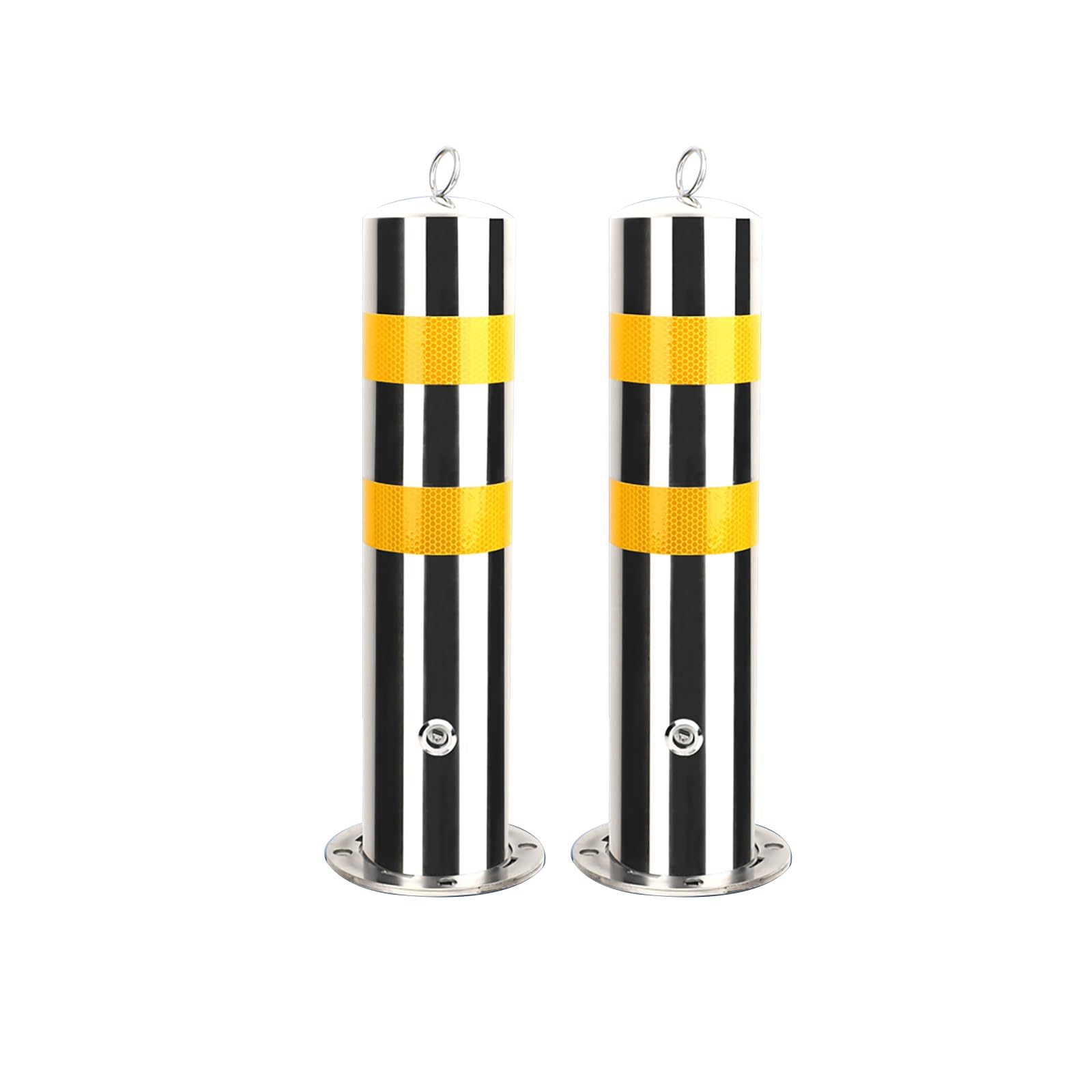 Aioneer Heavy Duty Removable Stainless Steel Parking Bollards - 2 Pack Yellow Reflective Safety Posts For Traffic Control, Outdoor Security, And Restricted Area Protection