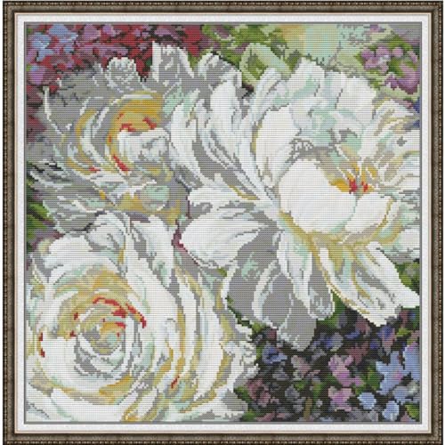 Image of ITSTITCH Stamped Cross Stitch Kits - Full Set of Embroidery for Beginners or Adults,14 CT 2 Strands DIY White Rose Patterns Counted Arts Craft 16.5x17 inch