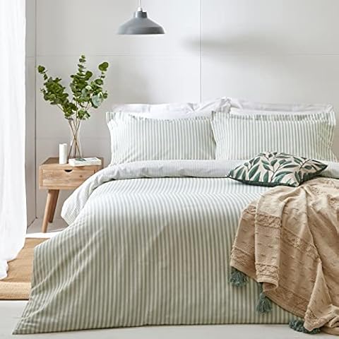 The Linen Yard Hebden King Duvet Cover Set, Cotton, Eucalyptus,Green,HEBDEN/D03/EUC Cover