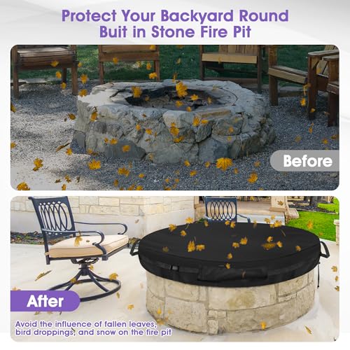 Outdoor Built in Fire Pit Cover with Storage Bag, Catcan 51 Inch Waterproof Round Firepit Cover, Dustproof Heavy Duty 600D Oxford Cloth Round Fire Pit Cover for In-Ground Firepit - Thumbnail 5