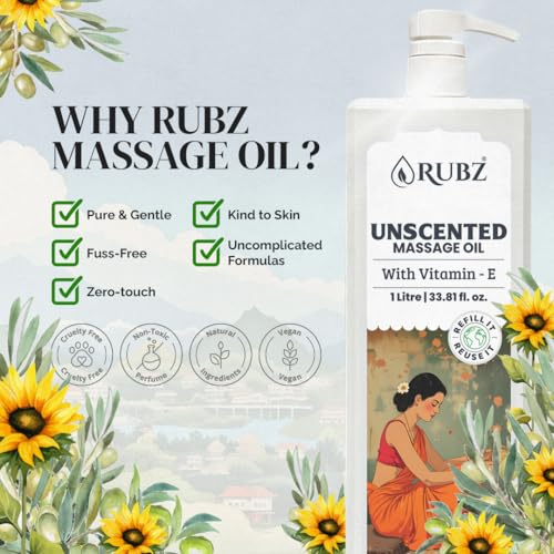 Image of Rubz Unscented Massage Oil | Provides Deep Hydration And Softens Skin | Ideal For Therapeutic Massages | Ideal For All Skin Types | 5 Litre With 500 ml Refillable Bottle