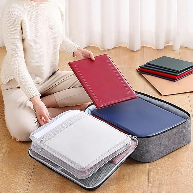 ZENOVISTA Organizer with Number Lock Fireproof Document Organizer Bag with Water-Resistant Zipper, Multilayer Portable Document File Bag for Travel, Home, Office, Filing Storage Box 3