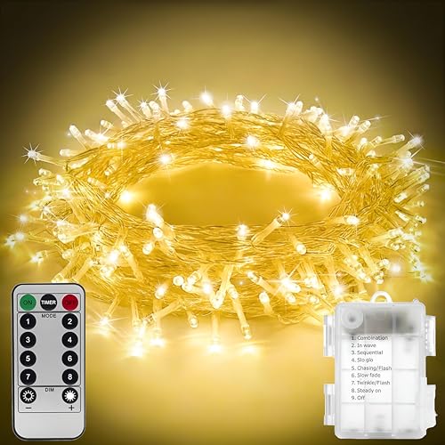 SR ESSENTIALS 5m 50 LED Battery Operated Fairy Lights with Remote Control, Waterproof Warm White String Lights for Indoor/Outdoor Garden, Patio, Bedroom, Helloween, Christmas Decor (Warm White)