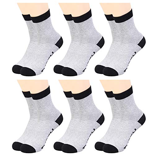 IMOZY Cotton Crew Socks for Women- Grey Dress & Trouser Cotton Socks- 6 Pack Girls Fashion Novelty Socks- Sock 9-11/ Women Shoe 5-10