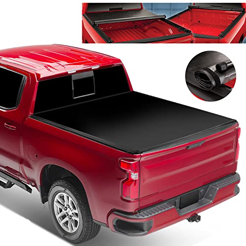 Vinyl Soft Top Roll-up Adjustable Truck Tonneau Cover Compatible with Chevy Silverado GMC Sierra 1500 5.8Ft Fleetside/Styleside Bed 07-18, Matte Black