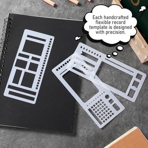 Handmade Flexible Record Template, 3-Pack Drawing Templates, Reusable Planner Stencils for Journaling, Calendar, Checklists, Scrapbooking and DIY Craft Supplies (B)