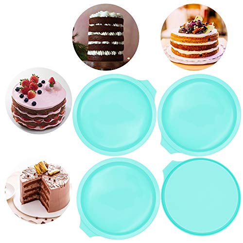 Set of 4 Silicone Cake Pan 6 inch Round Rainbow Cake Baking Molds Layer Cake Pan for Jumbo Pie Cake Vegetable Pancakes Pizza Crust, light green