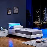 HOME DELUXE - LED Bett Astro - Weiß, 90 x 200 cm - Inkl. Lattenrost I Polsterbett Design Bett inkl. Beleuchtung