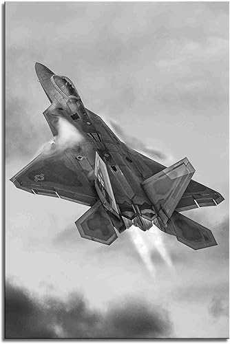 Póster militar F-22 Raptor Jet Fighter, arte de pared de avión, avión, vuelo volador, póster impreso en lienzo pintura de pared para hombres,