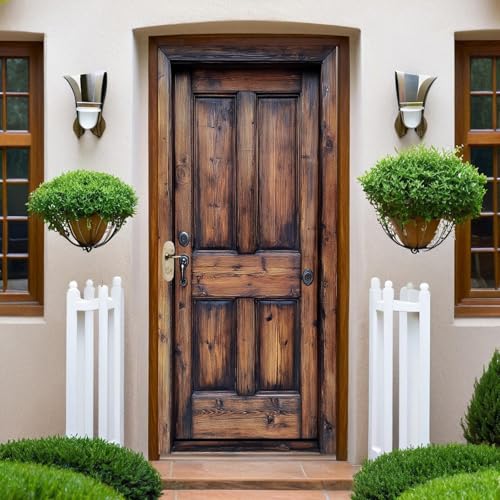 Marrón Oscuro 3D Puerta Murales Pegatinas Puerta con veta de madera antigua en relieve Papel Pintado Puertas Autoadhesivo Vinilos,para Cocina Sala deBaño Decorativos 77x200 cm