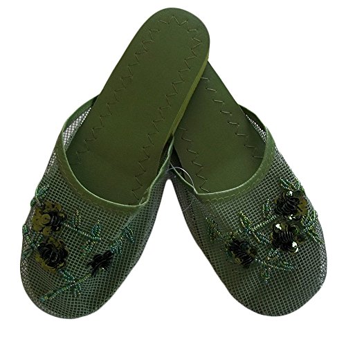 Women's Mesh Slippers With Sequin Available in 9 Colors (7, Dark Green)