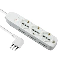 Electraline 62048 Multipresa 9 Posti, 3 Polivalenti, 6 Bivalenti 10, 16A, Cavo 2 m, Spina Piccola 10A, Bianco