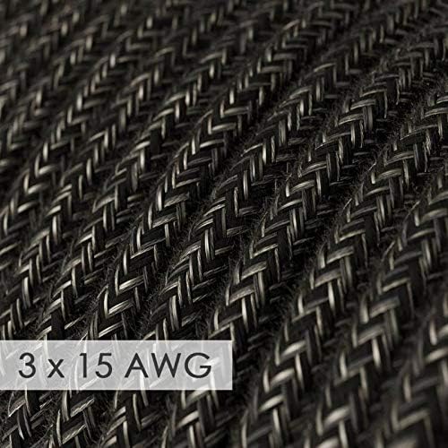 Extension Cord - Round Charcoal Linen RN03-15/3 AWG - 50ft