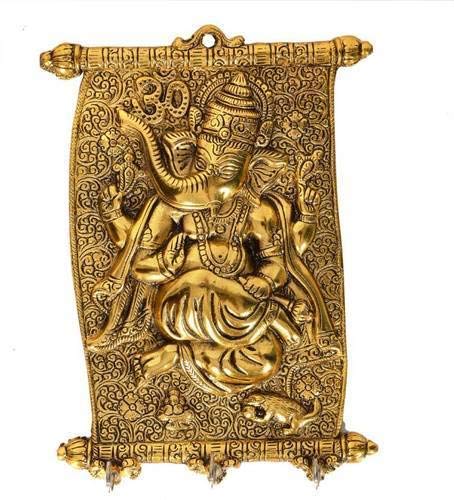 Image of KridayKraft Metal Ganesha ji Key Holder with Meena Work Decorative for Wall | Ganesh Statue /Religious | Idol /Wall Hanging