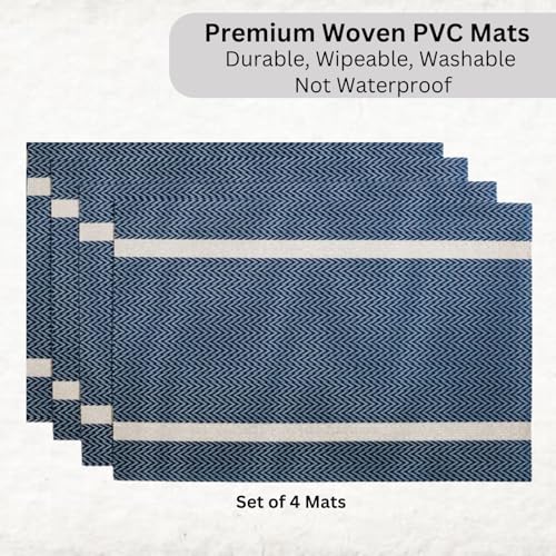 Image of Livmodern Premium PVC Dining Table Mats for 4 Seater| Woven PVC Placemats | Mild Heat Resistant Mats| Wipeable & Washable Set of 4-Midnight Chevron