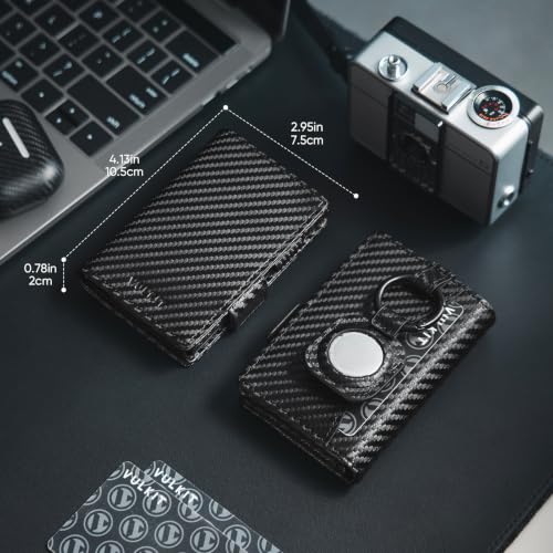 Image of VULKIT Card Holder Wallet with Airtag Holder & ID Window Pop Up Leather Wallet RFID Blocking Magnetic Closure for Men
