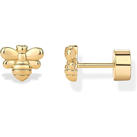 PAVOI 14K Gold Plated Dainty Flat Back Earrings for Women - Hypoallergenic Sterling Silver Posts Helix Cartilage Piercing Jewelry - Emoji Motif Bow Celestial Flatback Gold Stud Earrings Screw Back