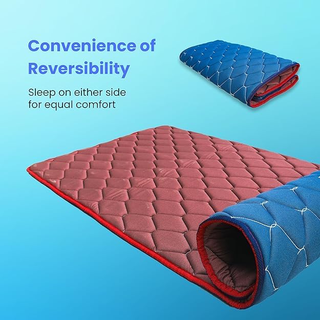 Image of Coir On Slim PU Foam Foldable Foam Mattress, Compact 1-Inch Roll Up Mattress, Portable Light, Comfort Knitted Fabric, Soft+Durable Bed Mattress, Reversible Gadda for Floor - Queen