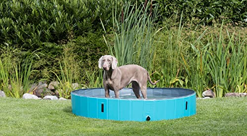 TRIXIE Hundepool 160 × 30 cm in petrol/grau- faltbares Hundeplanschbecken mit rutschfestem Boden & Ablassventil - robuste Wandkonstruktion ohne Aufpumpen - 39483