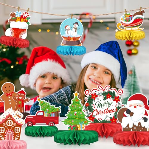 Merry Christmas Party Decorations Bundle - Includes Festive Christmas Honeycomb Centerpieces ,Santa Claus Snowman Table Toppers, Perfect for Classroom Decor, Christmas & Winter Birthday Party Supplies - Image 8