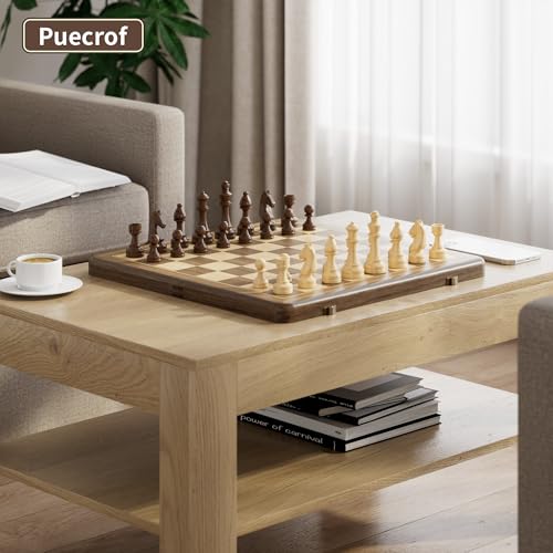 Image of 15 Inch Magnetic Wooden Chess Set, Rubberwood Folding Chessboard with Brown Dual-Sided Storage Trays, 2 Extra Queens & Dust-Proof Bag, Portable Travel Board Game(Vintage)