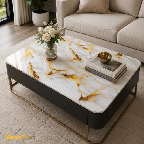 Image of White Gold Marble Wallpaper Peel and Stick Waterproof Kitchen Countertop Wallpaper for Cabinets, Bathroom Self Adhesive Marble Wallpaper Removable and Decorative (60X200 CM)(Pack of 1)