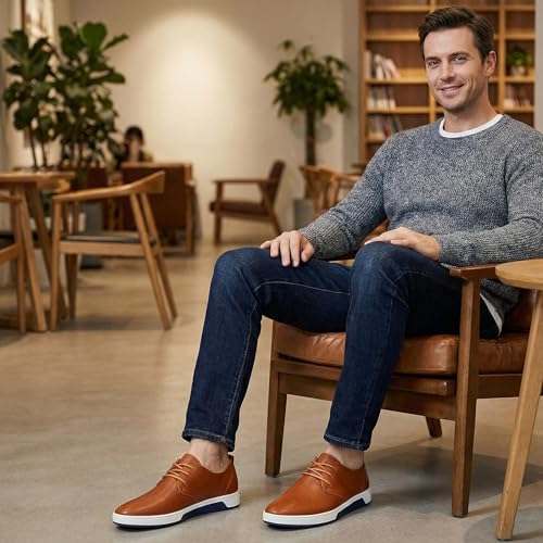 Image of konhill Men's Casual Oxford Shoes - Breathable Dress Shoes Loafers Lace-up Flat Sneakers