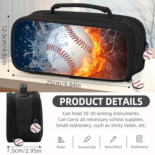 Image of Baseball Pencil Case for Boys - Large Pencil Pouch for Boys with Zipper Compartments & Handle - Big Capacity Pen Organizer Box Bag for Kids Teens School Supplies