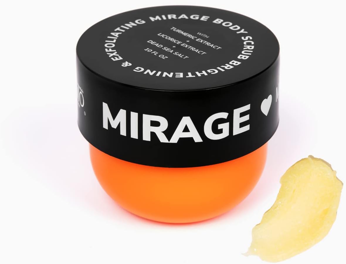 Minimo Mirage Skin Brightening Exfoliating All Natural Body Scrub with Papaya, Turmeric & Licorice Extracts For Women & Men (10 oz)