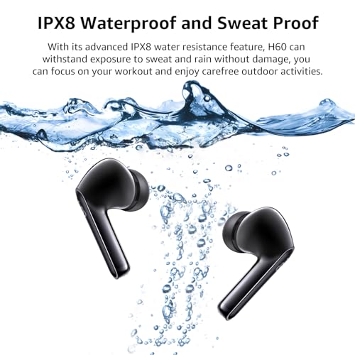 Image of H60 Bluetooth 5.3 Wireless In-Ear Headphones with 6 ENC Microphones, HiFi Stereo Deep Bass, Noise Reduction, 50 Hours Playtime, IPX8 Waterproof, Black