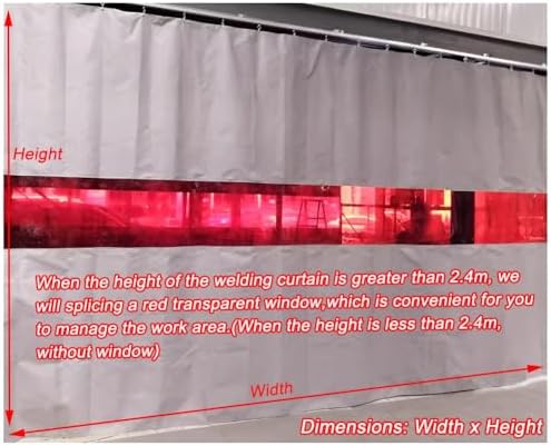 Fireproof Welding Blanket Roll Width Waterproof Silicone Coating Flame Retardant Wear Resistant Tarpaulin for Equipment,Flame Retardant Welding Screen with Red Viewing Window, Hanging Weldin
