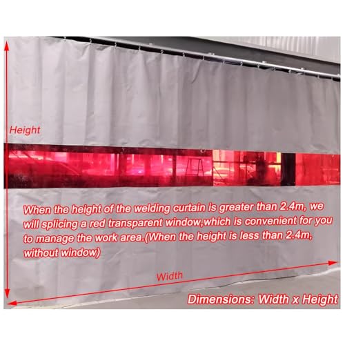 Cortina de Soldadura ignífuga de 1000 °F, Ventana roja, Pantalla Resistente al Fuego para Taller, tabique Industrial, Fibra de Vidrio recubierta de Silicona con Ojales de latón.