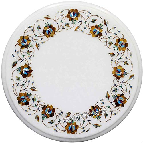 16 x 16 Inches Round Marble Coffee Table Top Inlay Corner Table with S