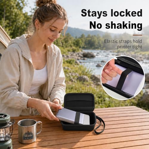 Image of casmilee Photo Printer Carrying Case for Liene Pearl N200 Pro, Lightweight Wireless Storage Bag with Soft Lining & Elastic Straps for Paper and Ink (Black)