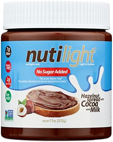 Nutilight No Sugar Added Hazelnut Spread with Cocoa and Milk, Keto and Diabetic Friendly, Kosher, Non-GMO,100% Natural, Cholesterol-Free, Gluten-Free, and Soy-Free, 11 Ounces (Pack of 1)