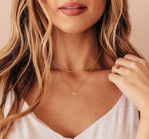 Momol Layered Initial Necklace For Women 18K Gold Plated Stainless Steel Layering Beaded Choker Necklace Personalized Tiny Letters A Name Necklace For Girls #TOP2