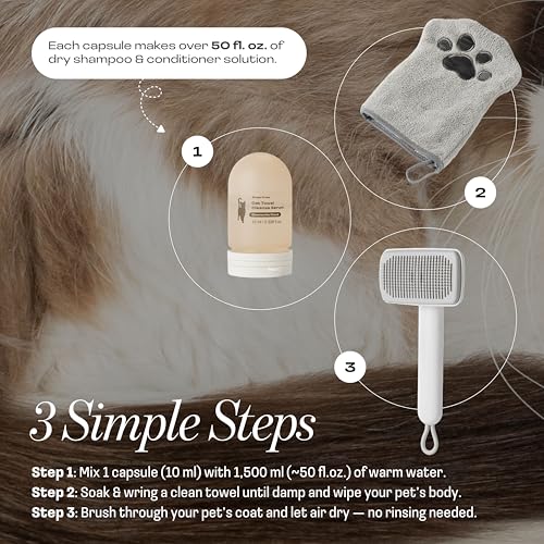 Cat Rinse-Free Towel Cleanse Shampoo & Conditioner with Bath Mitt – Sensitive Skin, Stress & Itch Relief Gentle Leave-in Serum – 98.65% Naturally Derived, Hydrate & Deodorize – 8 × 10ml - Image 5