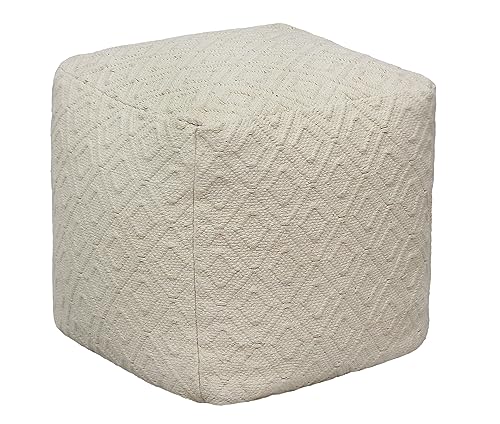 COTTON CRAFT Diamond Dhurrie Pouf - Handwoven Ottoman Foot Stool Bean Bag - Dorm Bedroom Décor Accent Seating - Boho Modern Comfortable Prefilled Cotton Square Pouf Footrest - 16 x 16 inches - Ivory