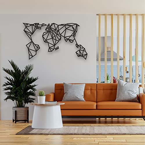 Dekadron World Map Wall Art - Geometric World Map - 3D Wall Silhouette Metal Wall Decor Home Office Decoration Bedroom Living Room Decor Sculpture (40" W X 23" H / 101X58Cm) #TOP2