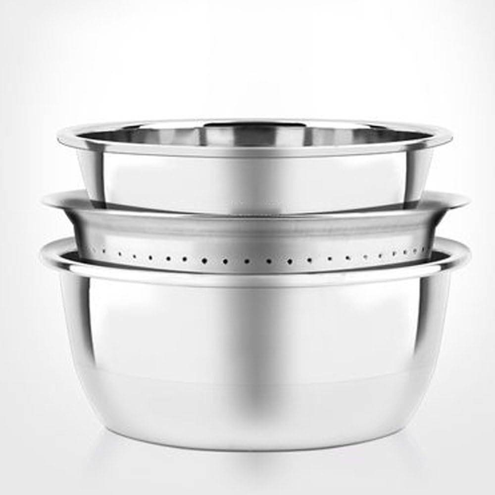 Nesting Bowls,Mixing Bowls Stainless Steel,CHIC Containers Wash Colander Food Strainer Rice Sieve Rice Basket Sink for Fruits and Vegetables Drain Basin, Spill Basin -3 Piece