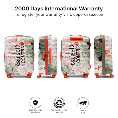 Image of uppercase Geo (Medium) 66Cms, Hardsided Trolley Bag for Travel Printed Eco Polycarbonate Luggage, Combination Lock 8 Wheel Spinner Suitcase for Unisex, 2000 Days Warranty Green