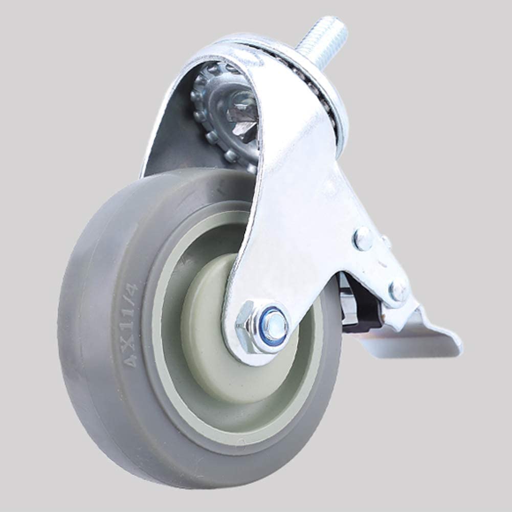 Set van 4 zware zwenkwielen M12 zwenkwiel met rem, geluidsarme rubberen zwenkwielen, voor meubels/trolley/rolstoel (3 inch/4 inch) (draaibaar 3 inch) (met rem 3 inch