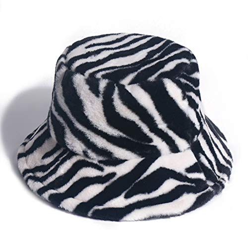 Bucket Hat for Women Men Animal Print Foldable Plush Winter Fisherman Hat Zebra Print